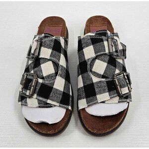 Blowfish Malibu Feelsgood Cream Buffalo Check Dual Strap Adj Buckle Sandal 8.5